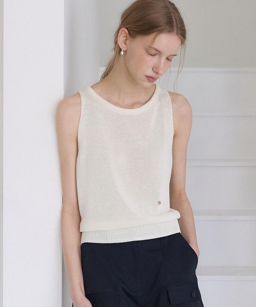 OURHOPE Linen Boat Neck Knit Sleeveless - Ivory