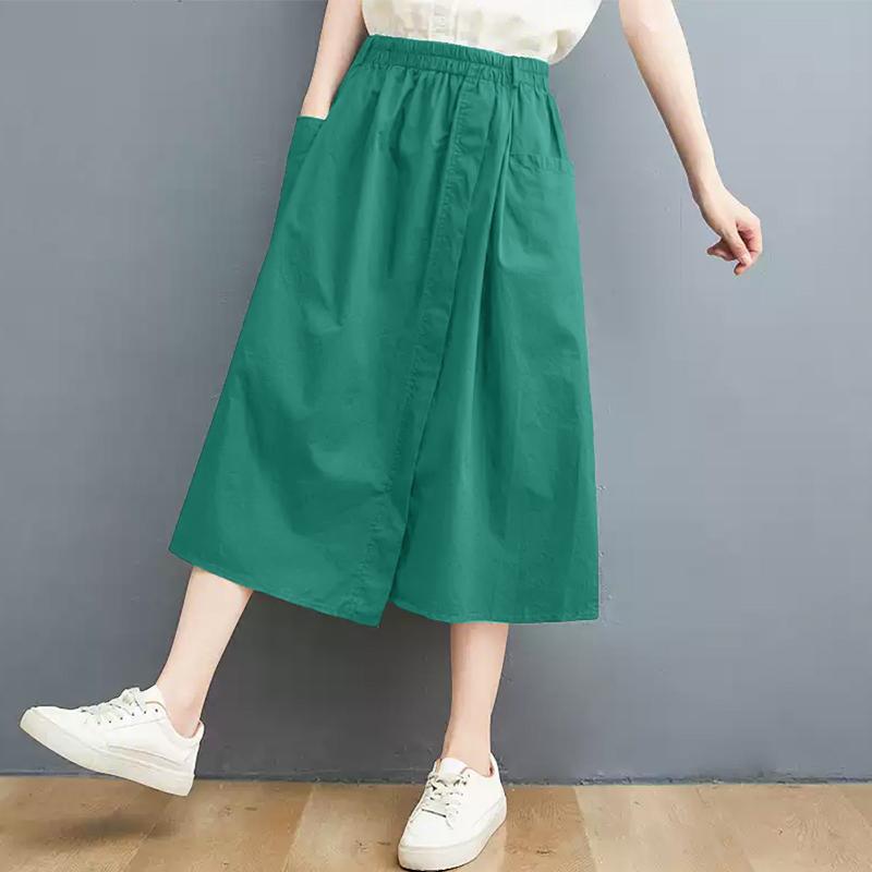 ZANZEA Женские повседневные однотонные свободные юбки с эластичной резинкой на талии