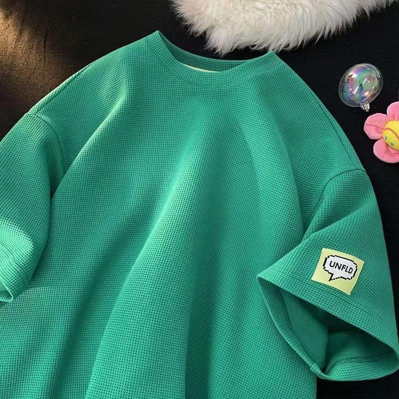 Футболки мужские вафельные свободные с коротким рукавом из плотной ткани