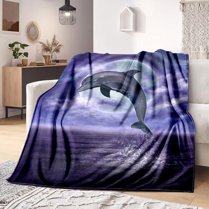 Underwater World Fish Dolphin Pattern Print Soft Flannel Blanket Sheet Sofa Office Air Conditioner Throw Blanket Gift
