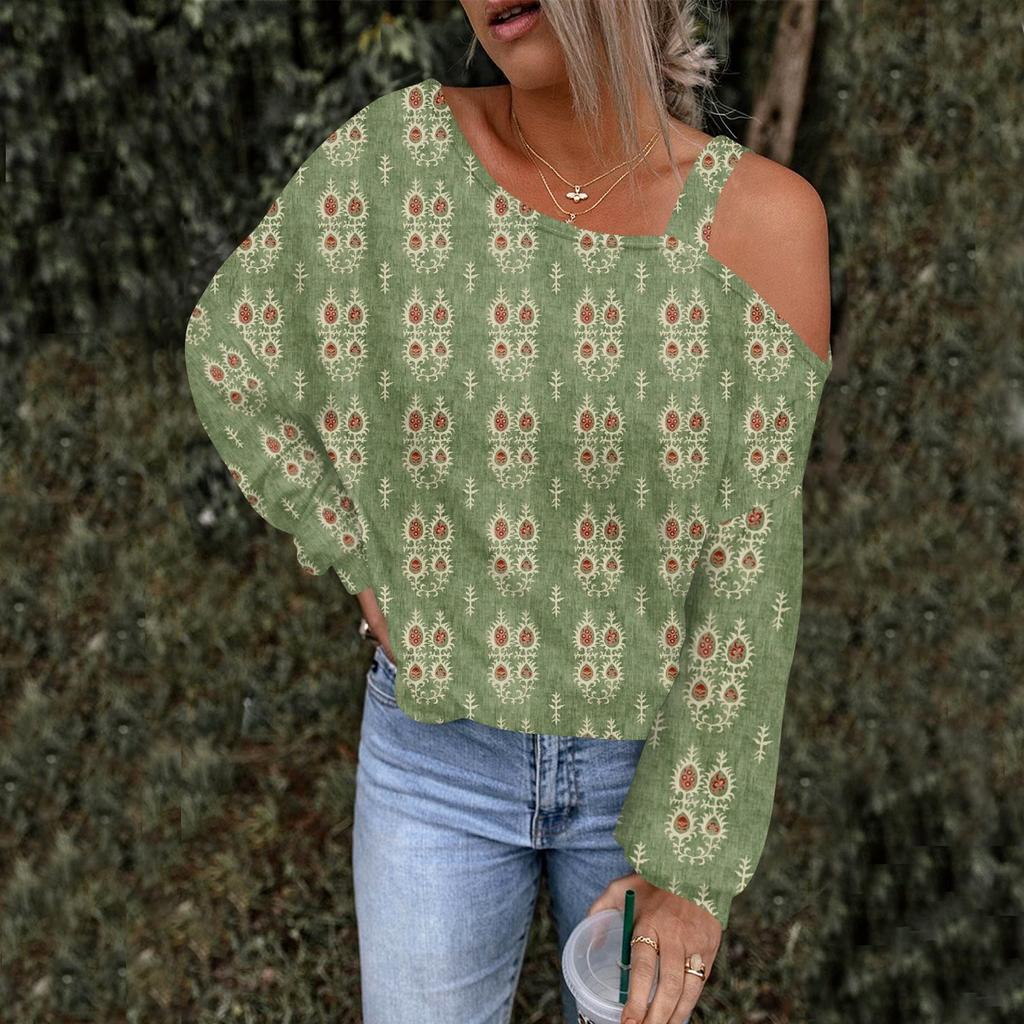 Women's Hollowed Out Fashionable Casual Floral Print Off Shoulder Hoodie Top