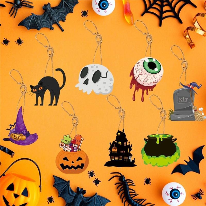 16 шт. подвесные украшения на Хэллоуин для древесного гнома/тыквы/черепа/кошки в форме внутреннего и наружного украшения с веревкой для праздника вечеринки