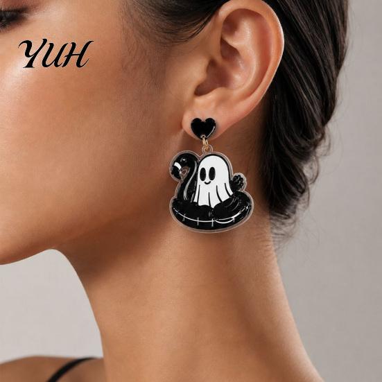 Flamingo Swimming Ring Jewelry 1 Pair Summer Halloween Ghost Earrings for Women, Cute Colorful Acrylic Pendant Pool Float Dangle Drop Earrings,