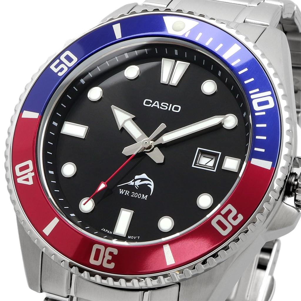 CASIO Стандартные аналоговые спортивные водонепроницаемые часы 20 ATM с синим и красным безелем, металлический браслет, модель Overseas [Casio] MDV-106DD-1A2V Мужские [Товар]