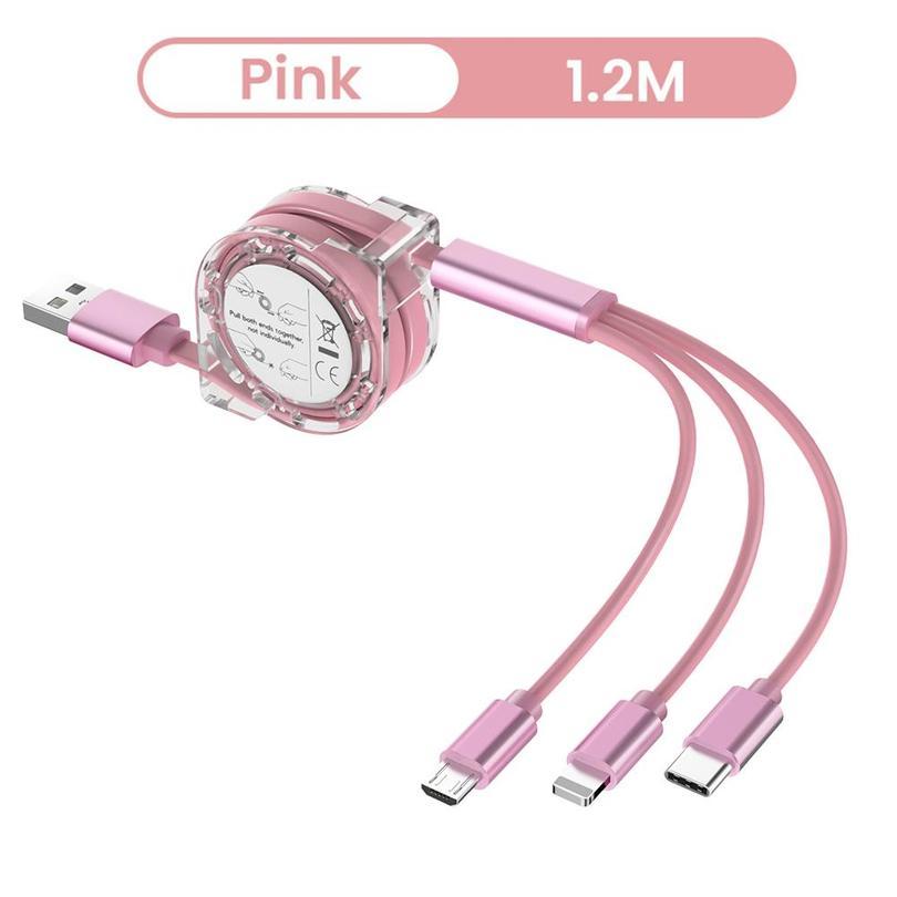 3 в 1 USB-кабель для зарядки для iPhone, кабель Micro USB и USB C, выдвижной портативный зарядный кабель для Iphone