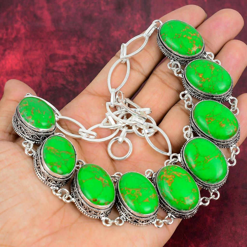 Green Copper Turquoise Necklace, 925 Sterling Silver Gemstone Jewelry, Handmade Necklace Amazing Jewelry, Gift For Her