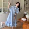 Plus Size Patchwork Casual Shirt Dresses Summer Short Sleeve Loose Solid Pleated Midi Dress Korean Women Clothing