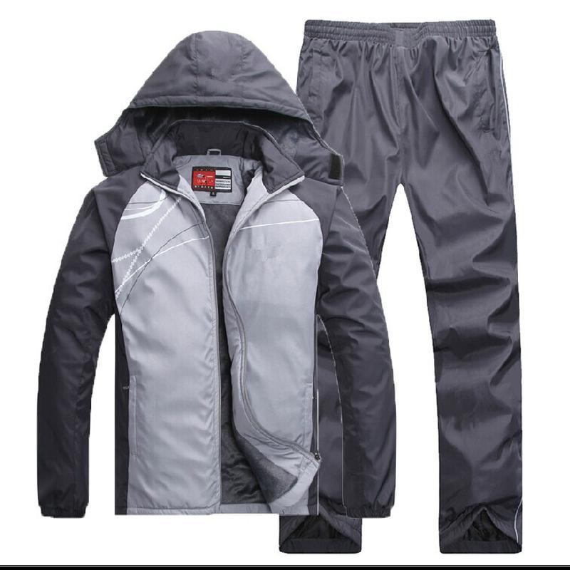 Men's Sports Suit Autumn and Winter Thick Section Jersey Track Suit Plus Velvet Winter Warm Clothing