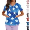 Plus Size Printed Scrub Working Uniform Tops For Women's Cross V Neck Independence Day Print Short Sleeve Fun T-Shirts Workwear Tee With Pockets