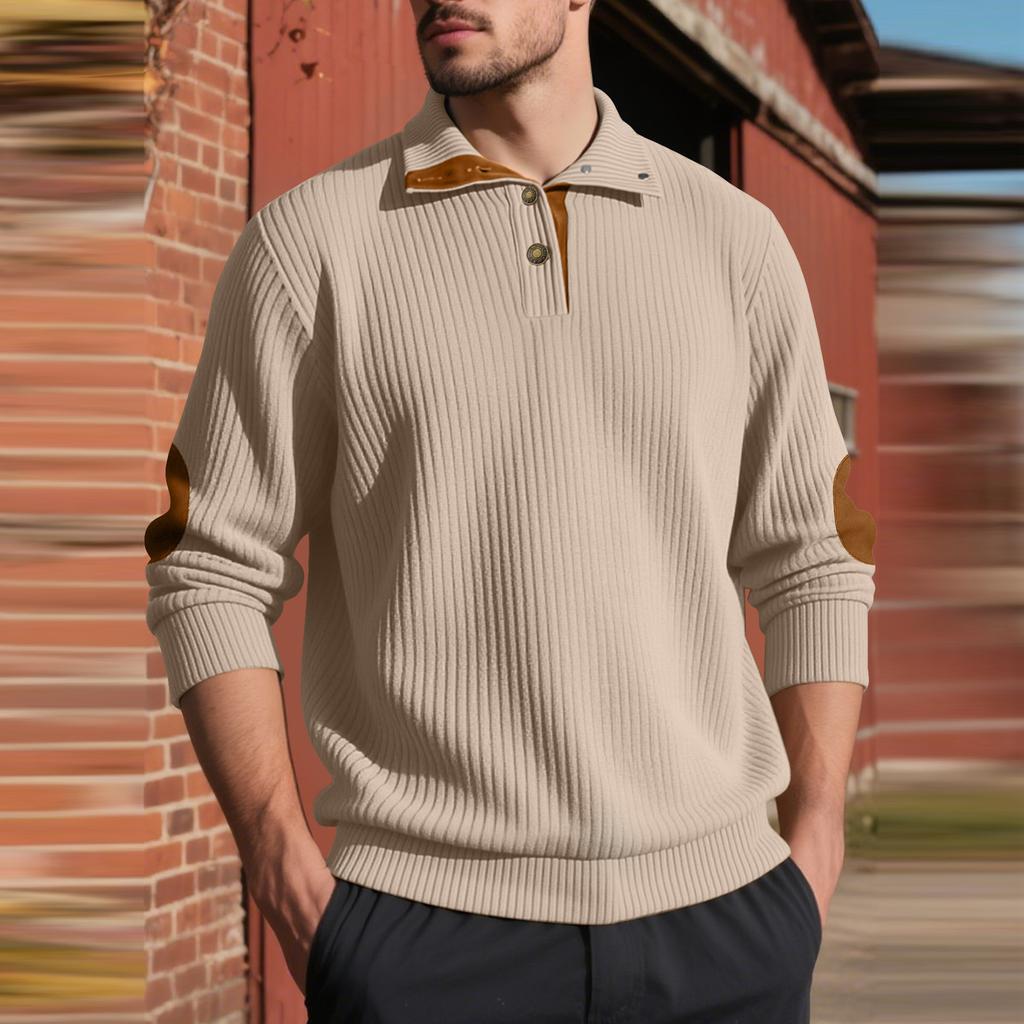 Мужская повседневная толстовка с длинным рукавом, термо, воротник-стойка, пуловер на пуговицах