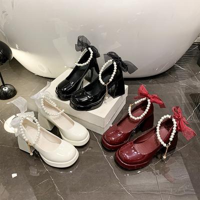 Модные туфли на высоком каблуке с нескользящей подошвой, женские, новые, модные и универсальные, в зарубежном стиле, туфли Мэри Джейн с жемчугом, весна 2025