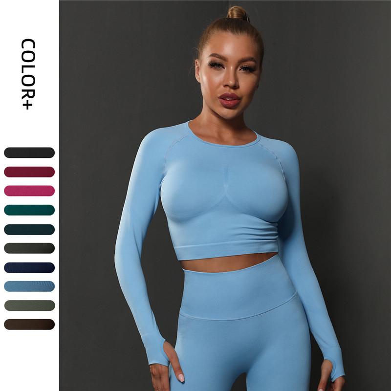 Nessaj Женский топ для йоги с длинным рукавом, бесшовная футболка для бега в тренажерном зале, тонкий эластичный спортивный укороченный топ для фитнеса