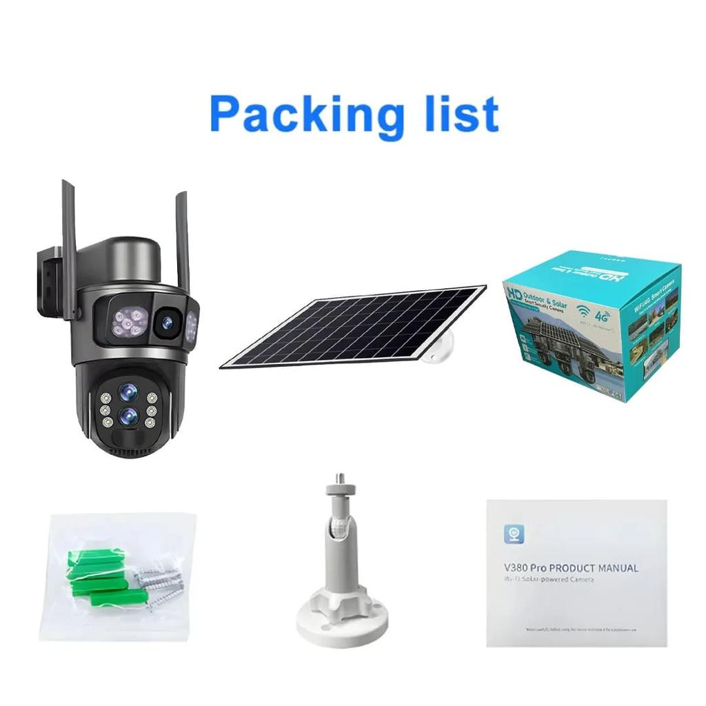 Solar Outdoor Surveillance Camera WiFi  6K Wireless 10X Zoom Three Lens 12MP 360 Cameras Auto Tracking CCTV IP Security Cam V380