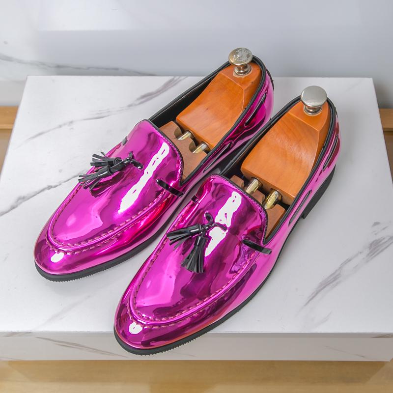 Дизайнерская мужская обувь из лакированной кожи, винтажные фиолетовые лоферы с кисточками, мужские мокасины, повседневные слипоны, социальная обувь