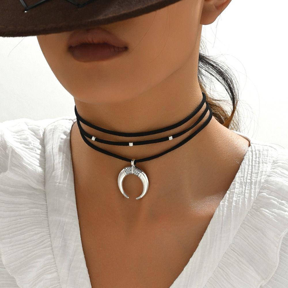 Ethnic Style Turquoise Stone Necklace Woven Rope Bohemian Necklace Trendy Leaf Tassel Choker  Gift