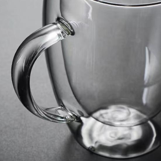 Double Wall Glass Tumbler with Handle Heat-Resistant Insulated Glass Mugs for Coffee Tea Milk 12oz Transparent Drink Cup for Home Office Use