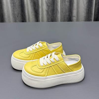 Кожаные туфли на платформе двойного ношения, белые, женские туфли, весна-лето 2025, новые универсальные дышащие туфли-маффины на шнуровке, увеличивающие рост, кеды