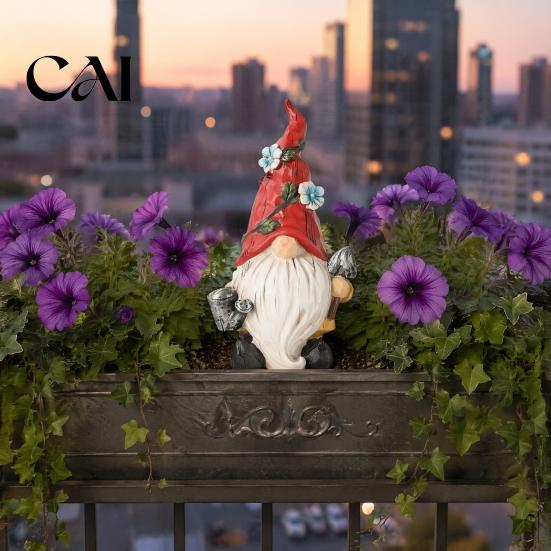 Courtyard Landscaping Gift Resin Garden Gnome Figurine, Hand Painted Red Cap with Watering Accents Can, Outdoor Yard Decor for Patio, Cute Home