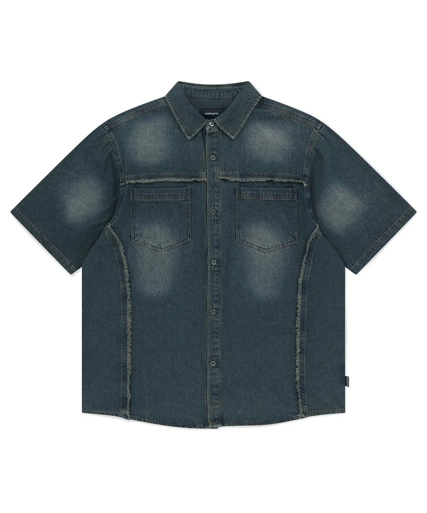 MAHAGRID Denim Half Shirt Blue(Mg2Fmmw345A)