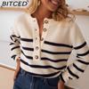 Fall/Winter Knitwear Striped Pullover Fashion Button-Front Cardigan Sweater for Women