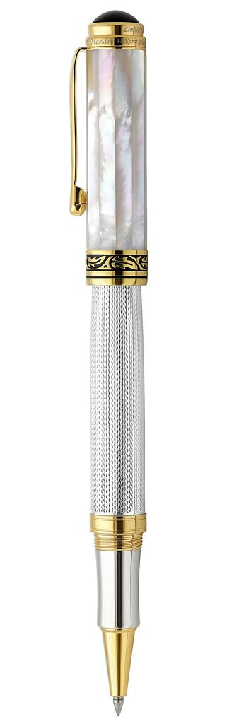 Ручная работа Xezo Maestro из цельного серебра 925 пробы с жемчужным серийным номером, тонкая ручка-роллер с белым перламутровым золотом 18 карат морского происхождения, наследование любых 2
