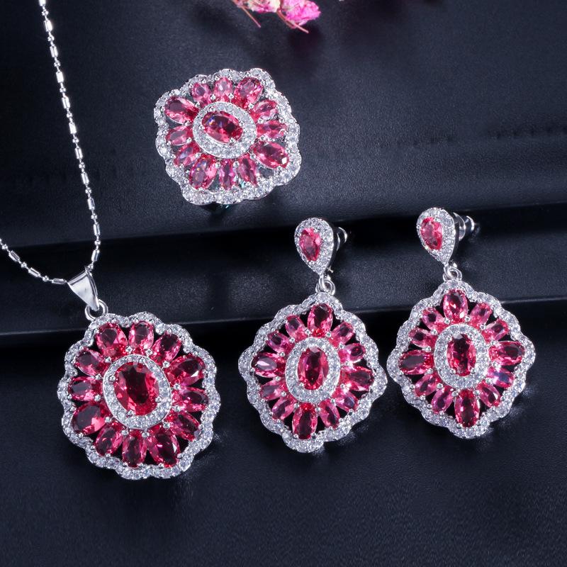 High-end Three-piece Jewelry Necklace Ring Earrings Jewelry Set