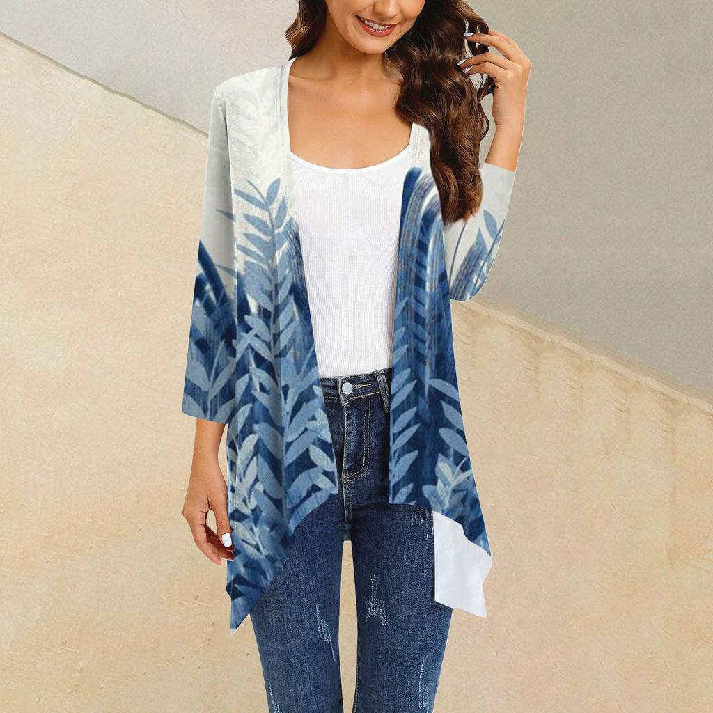 Женский кардиган неправильной формы с принтом, рукавами три четверти и карманной курткой