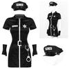6Pcs Womens Police Officer Costume Halloween Cop Uniform Outfit Bodycon Mini Dress with Hat Gloves and Cuffs