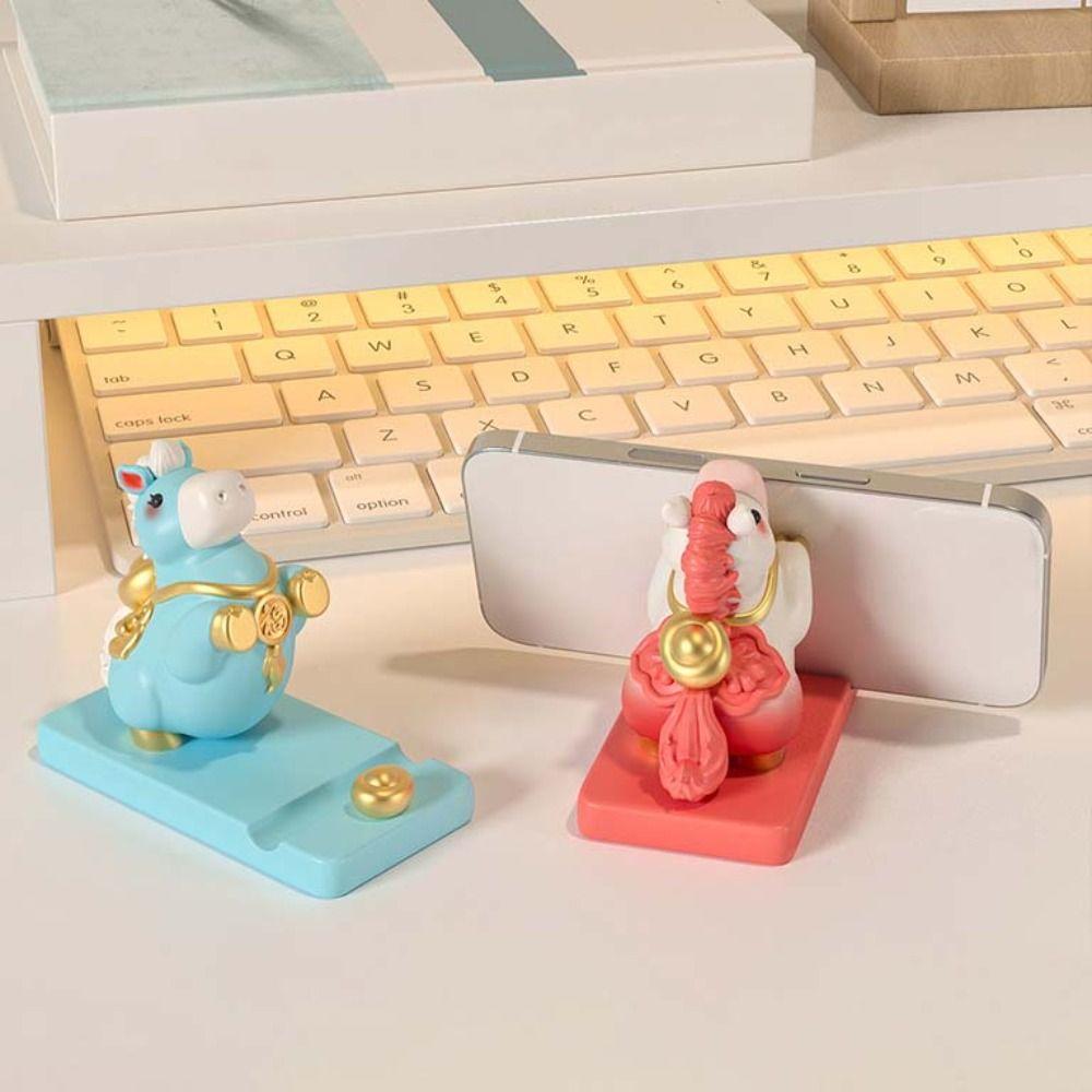 Horse Mascot Zodiac Pony Phone Holder Resin Cell Phone Bracket Desktop Ornaments