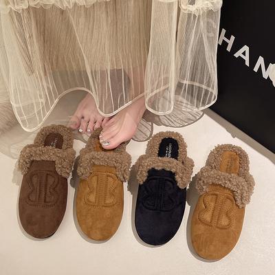 Обувь Мао Мао флис все включено обувь Бокен женская 2025 новая зима на одной педали ретро на плоской подошве повседневная теплая хлопковая швабра