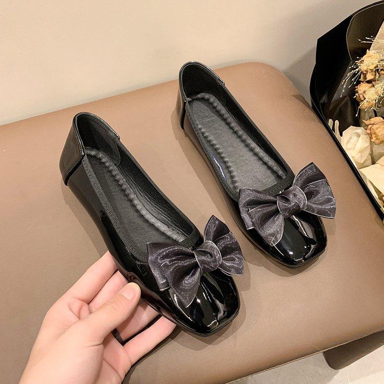 Flat Shoes Autumn New Fashion Shallow Mouth Single Shoes Versatile Round Head Bow Commuting One Pedal Doudou Shoes