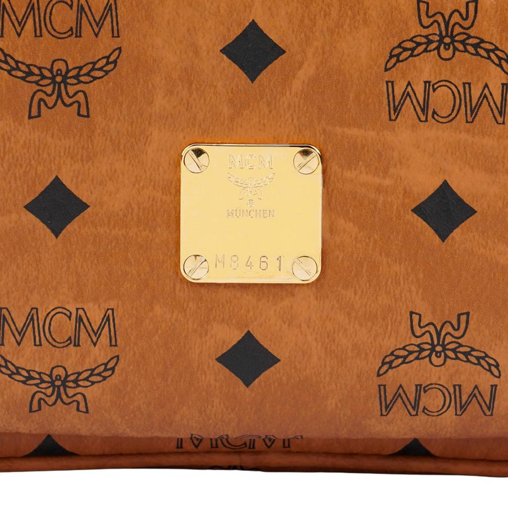MCM Cognac Visetos Monogram Crossbody Camera Bag with Dual Zip Compartments for Daily & Casual Use