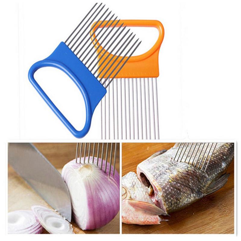 Handy Stainless Steel Onion Holder Creative Kitchen Tool Vegetable Potato Slicing Kitchen Gadget Meat Cutting Needle