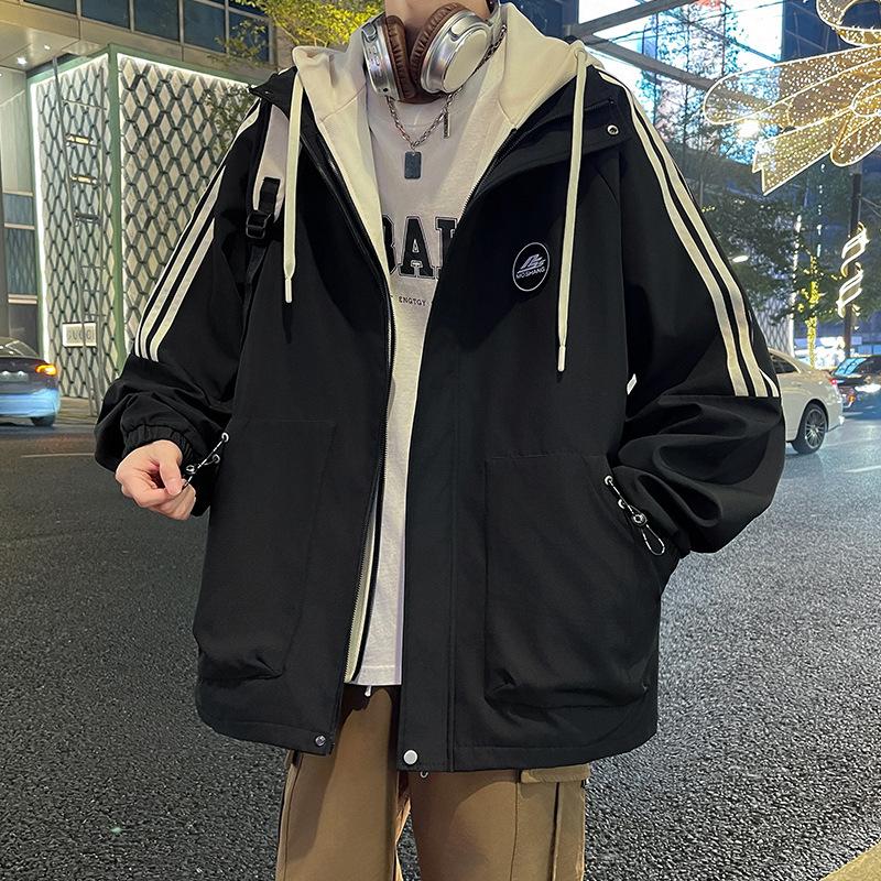 Куртка мужская весна и осень новый стиль с капюшоном свободная рабочая одежда модная горная куртка для отдыха на открытом воздухе водонепроницаемая подходящая по цвету повседневная мужская куртка