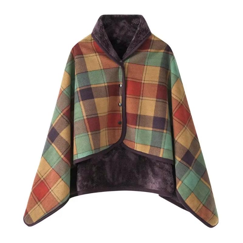Flannel Wearable Blanket Plaid Home Office Chair Lap Blanket Comfy Poncho Throw with Buttons Winter Warm Soft Shawl Blanket