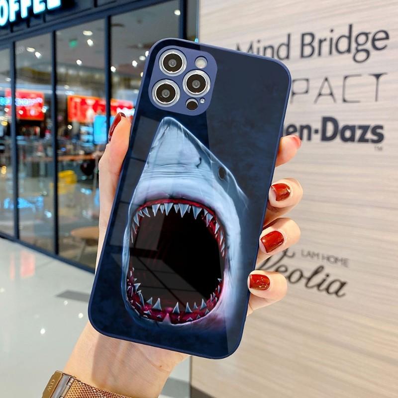 Cool Scary Shark Phone Case For IPhone 14 13 12 11 Pro Max X XR XS 8 7 Plus Liquid Glass Color Phone Cover