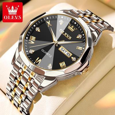 Мужские часы с ромбом и зеркалом, оригинальные кварцевые часы для мужчин, водонепроницаемые светящиеся наручные часы из нержавеющей стали, мужские часы с датой недели