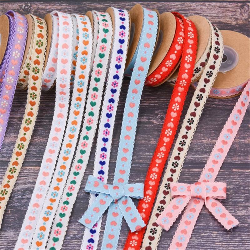 Valentines Day Ribbon Flower Heart Ribbon 5Yard for Valentines Day Gift Wrapping Wedding Decorations DIY Wreath Craft