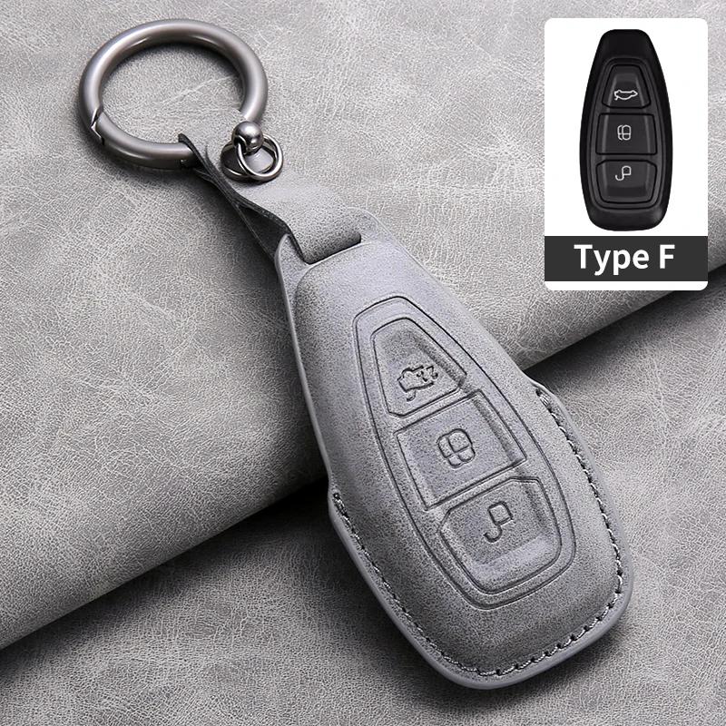 Leather Car Remote Key Case Cover for Ford Focus 3 4 ST Mondeo MK3 MK4 Fiesta Fusion Kuga Ecosport Protect Key Fob Keychain