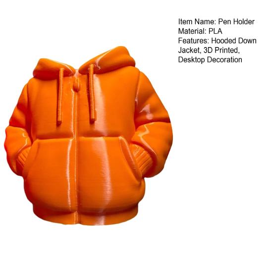 Hooded Down Jacket Pen Holder 3D Printed Down Coat Stationery Pencil Organizer Container Home Office Desktop Decoration Ornament