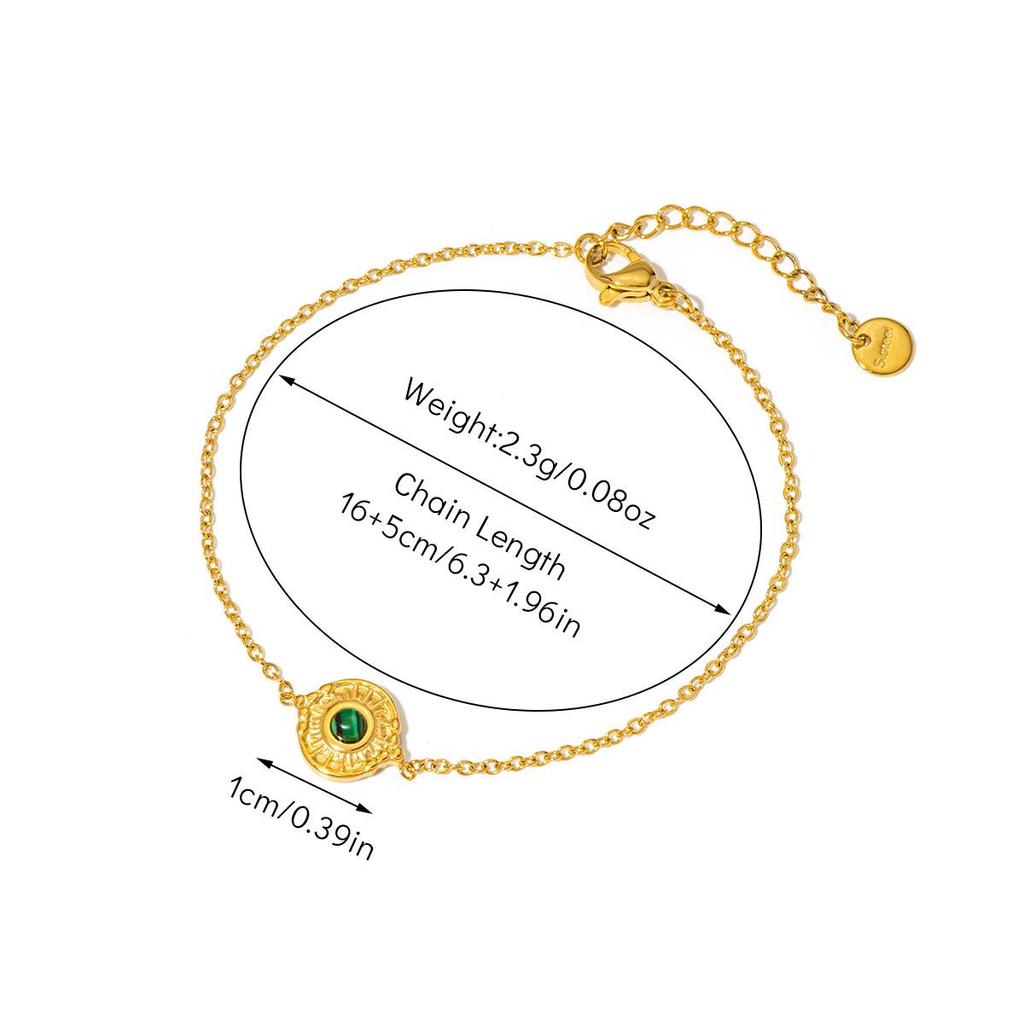 Браслет из титановой стали в стиле ретро-дворца с покрытием из 18-каратного золота и натуральным изумрудом для женщин