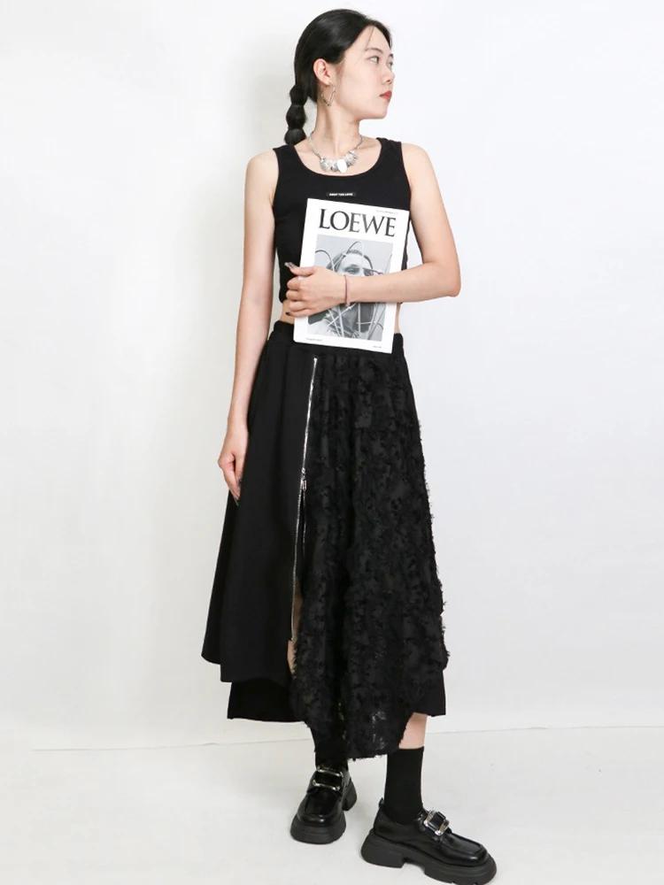 Xitao Юбка с эластичной талией и асимметричной молнией в стиле пэчворк из кружева GMM1224