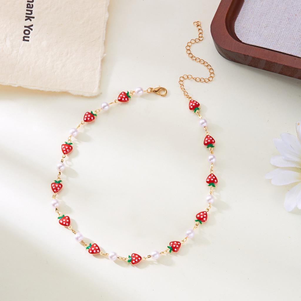 Летнее клубничное фруктовое ожерелье со сплавной цепочкой для повседневной женской моды