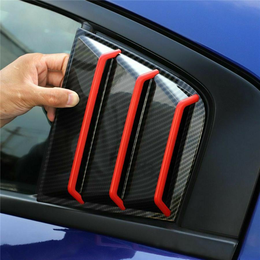 2x Carbon Look w/Red Trim Rear Side Window Louver Cover For 11-21 Dodge Charger
