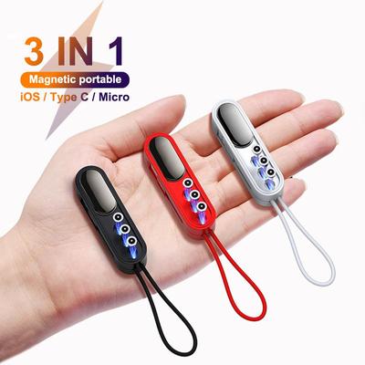Магнитный USB-кабель 3 в 1, тип C, быстрая зарядка для iPhone 12 13 Pro Max, микрокабель Xiaomi с разъемом для хранения, брелок для ключей, шнур