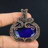 Кулон с синим сапфиром, Кулон с драгоценным камнем ручной работы, Кулон, обернутый медной проволокой 999 пробы, Антикварное украшение, Для подарка на помолвку