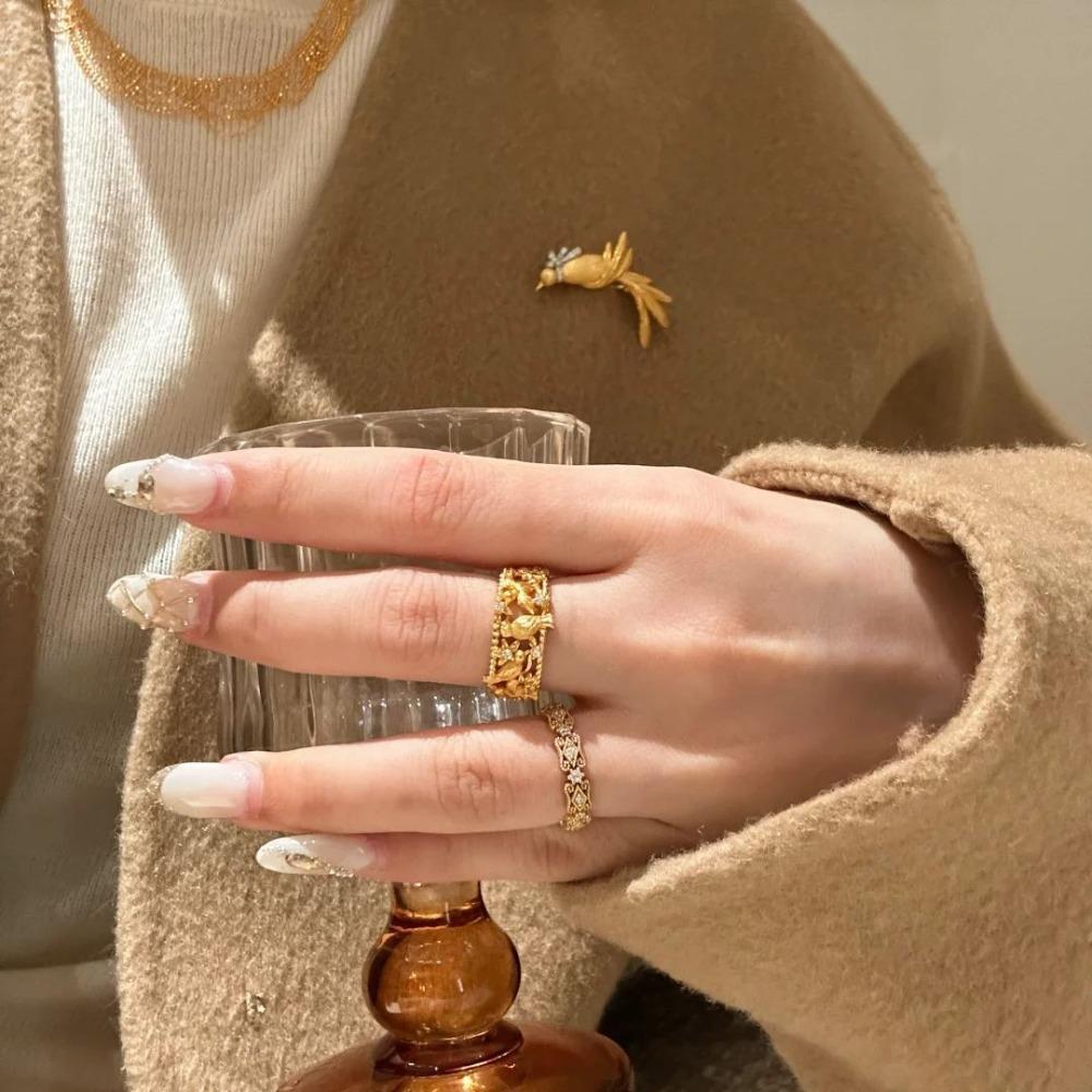 Open Ring Chinese Style Magpie on Plum Blossom Elegant Diamond Women Ring Luxury Fashion Jewelry