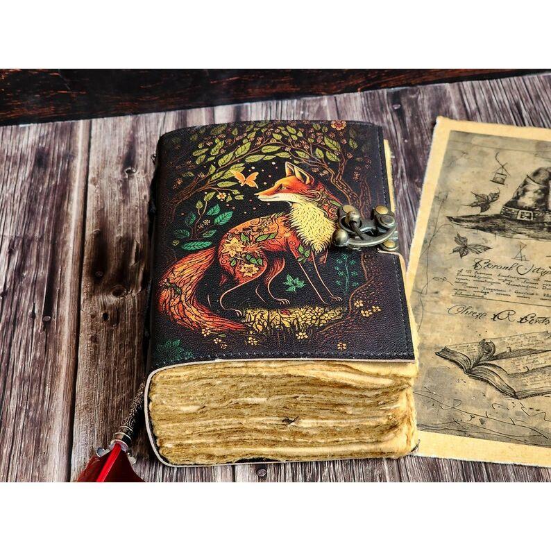 Handmade Leather Journal For Men Women Grimoire Book For Traveling Sketchbook Birthday Gift. ( 200 Pages )