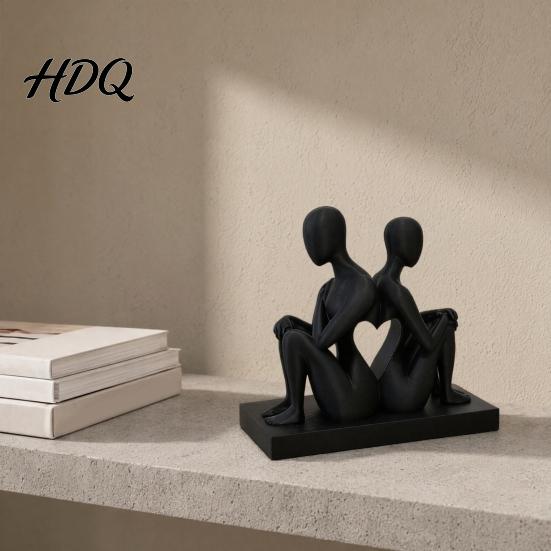 Прочный 3D-печатный декор Абстрактная скульптура пары спина к спине Матовый черный Настольные украшения