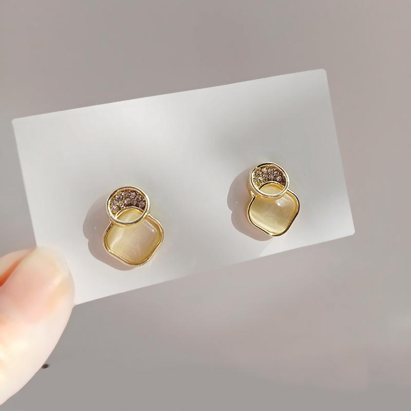 S925 silver needle opal stud earrings femininity geometric love premium earrings ins style Korean earrings collection